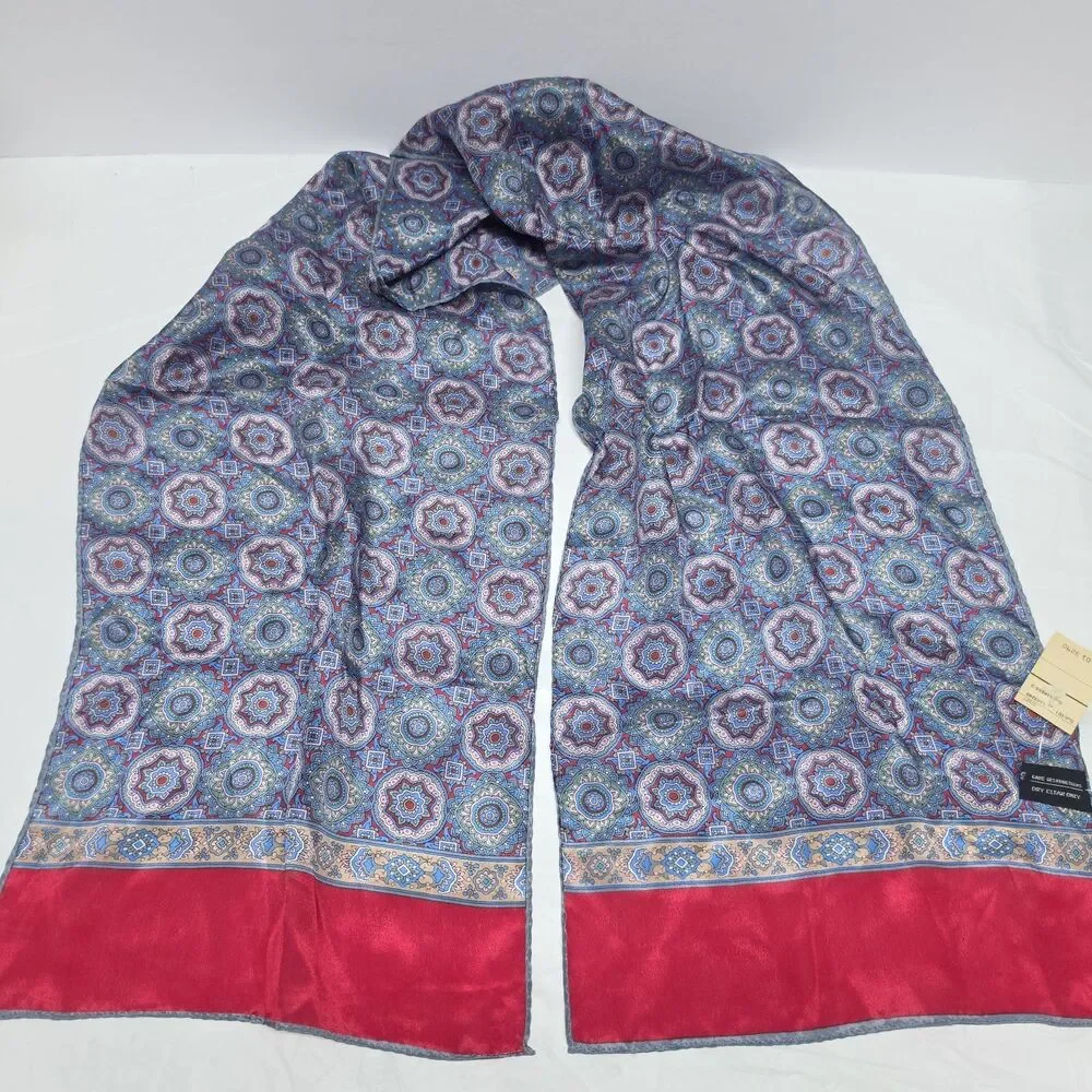 Vintage The Specialty House Silk Moroccan Mandala Women's Scarf Red Blue NWT